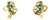 1960's 18k Yellow Gold Emerald and Diamond Stylized Earrings, Pair For Sale