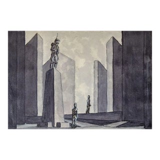 Vintage John Hood Set Design for Within the Gates Painting For Sale