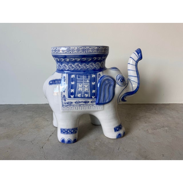 Chinoiserie Vintage Handmade Blue & White Ceramic Elephant Garden Stool For Sale - Image 3 of 12
