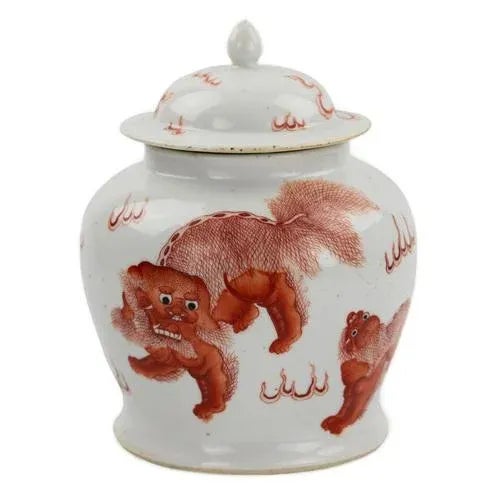 Ceramic Kangxi Period Chinese Porcelain Vase in Painted Iron Red Overglaze Dog Fo For Sale - Image 7 of 7