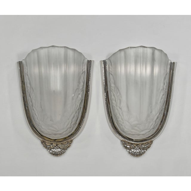 A Pair of French Art Deco Wall Sconces by Degue & Vandamme 1930 France For Sale - Image 6 of 14
