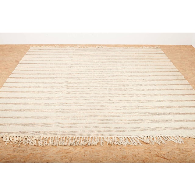 Handwoven Wool Rug in Beige Brown Stripes For Sale - Image 4 of 12