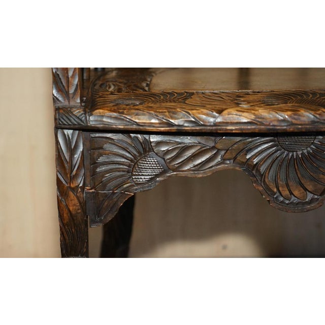 Wood Antique Japanese Armchair with Floral Carving from Liberty's London, 1905 For Sale - Image 7 of 17