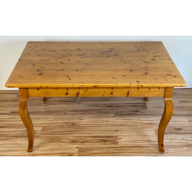 Vintage Farmhouse Style Pine Cabriole Leg Dining Table For Sale - Image 4 of 15