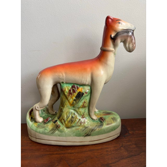 Vintage Staffordshire Style Whippet Dog With Fish For Sale - Image 9 of 9