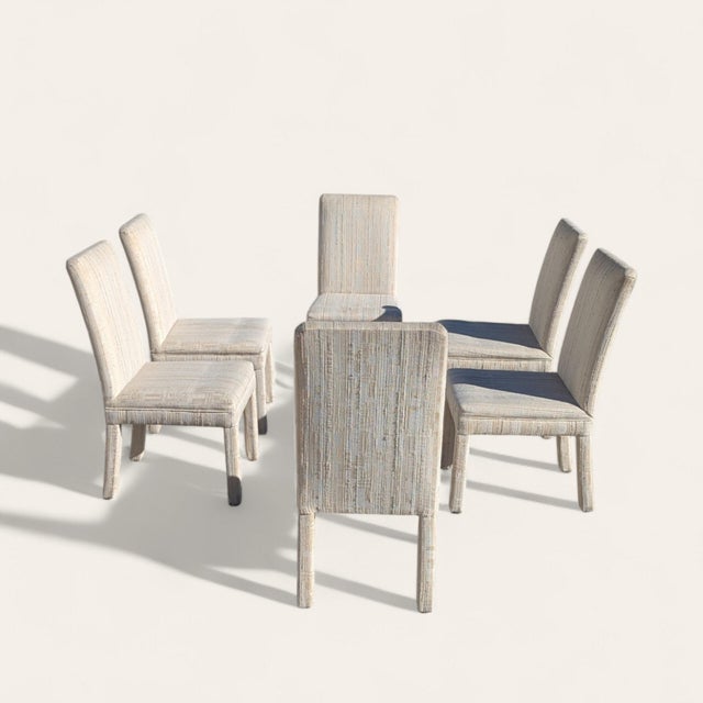Set of Six 1980s Postmodern Sculptural Dining Chairs in Textured Cream Fabric For Sale - Image 18 of 18