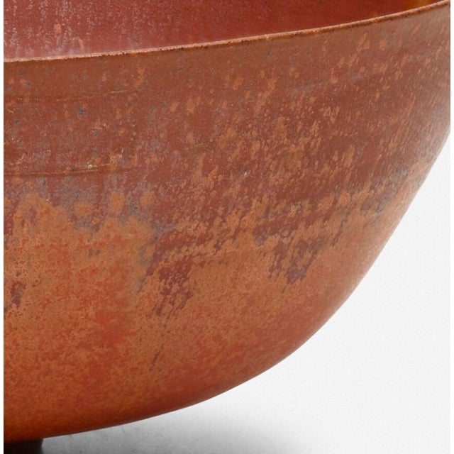1940s Gertrud and Otto Natzler Bowl Earthenware With Flame Red Mat Glaze 1945 For Sale - Image 5 of 7