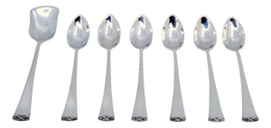 Silver Coffee Spoons and Sugar Shovel with End Reliefs, Set of 6