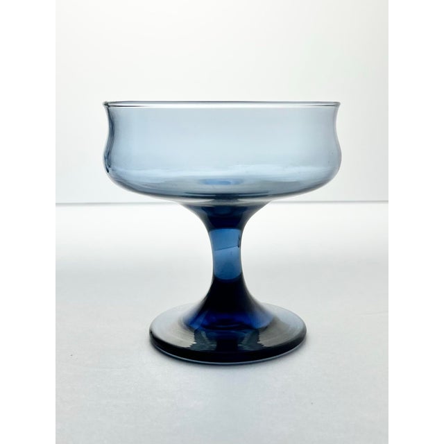 Libbey Glass Co. 1980s Libbey “Connoisseur (Dusky Blue, Tulip)” Set of 7 Coupe Champagne Glasses For Sale - Image 4 of 4