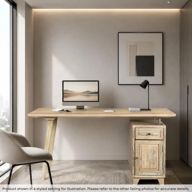 Mid-Century Modern Farmhouse Style Distressed Reclaimed Solid Wood Desk For Sale - Image 3 of 9