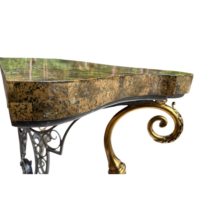 Vintage Henredon Tessellated Stone Console With Sculptural Gold-Tone Scrollwork For Sale - Image 11 of 18