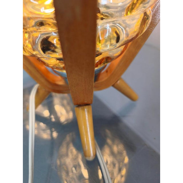 Wood Mid-Century Wood and Yellow Glass Table Lamps, Czech, 1970s, Set of 2 For Sale - Image 7 of 11