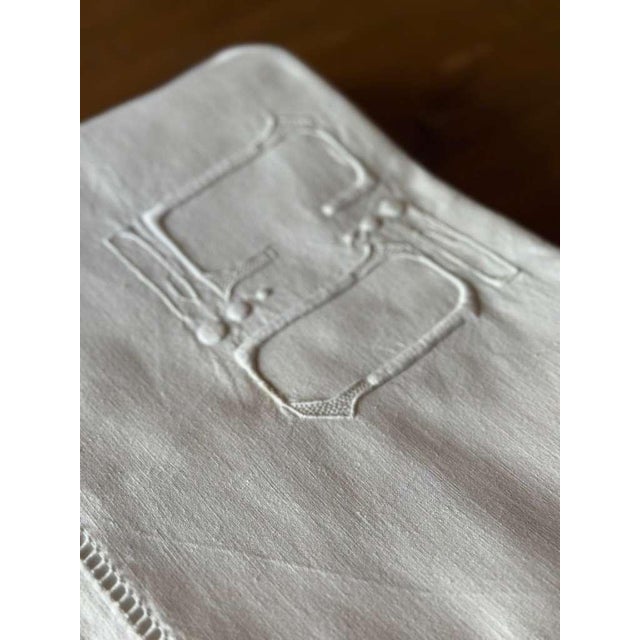 Early 21st Century Antique French Linen Sheet Co Monogram Ladder Work White Trousseau Linen Bed Sheet Circa 1920 the Paris Apartment For Sale - Image 5 of 13