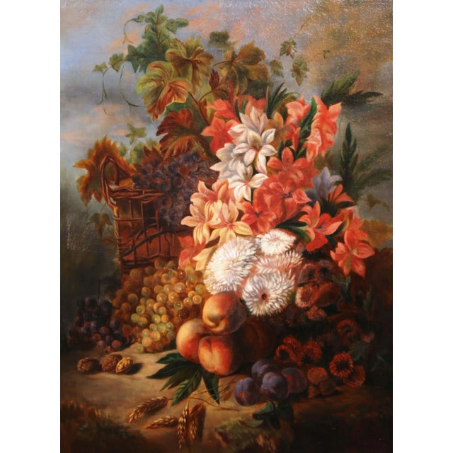 Mid 19th Century Pair of 19th C. French Floral Still Life Oil Paintings in Carved Giltwood Frames For Sale - Image 5 of 10