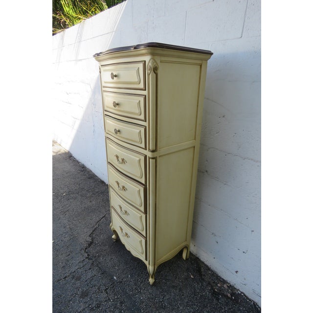 Drexel French Shabby Chic Painted Extra Tall Narrow Lingerie Jewelry Chest 5980 For Sale - Image 10 of 12