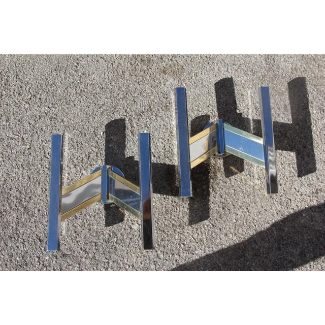 Chrome Plated Metal & Brass Wall Lights by Gaetano Sciolari for Sciolari, 1970s, Set of 2 For Sale - Image 9 of 18