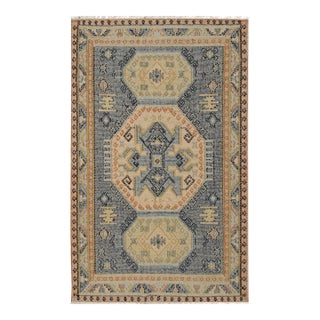 5x8 Luna Kilim Blue Traditional Medallion Hand Knotted Wool Carpet Rug For Sale