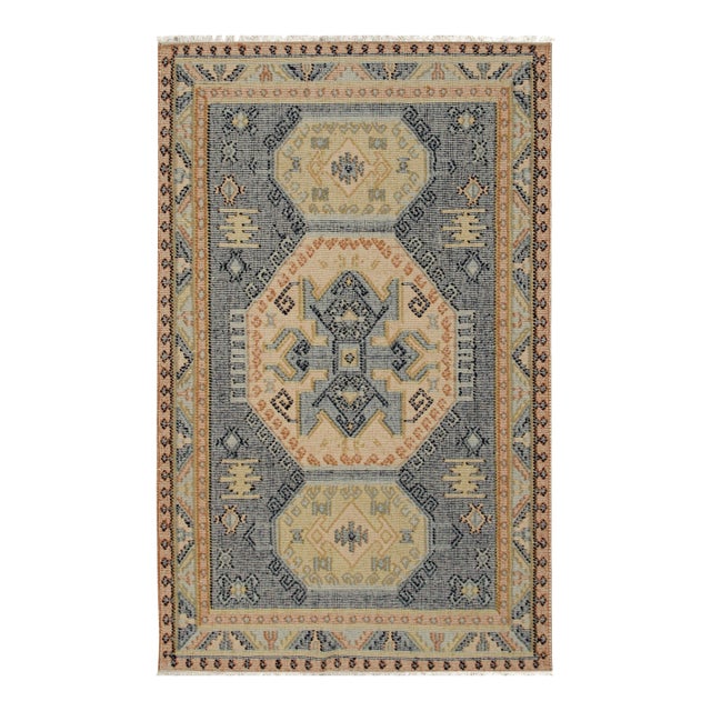 5x8 Luna Kilim Blue Traditional Medallion Hand Knotted Wool Carpet Rug For Sale