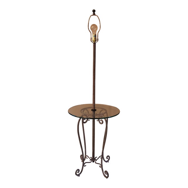 Vintage Labeled Frederick Cooper end table / Floor lamp with iron base. Overall height is 56" - table height is 22" -...