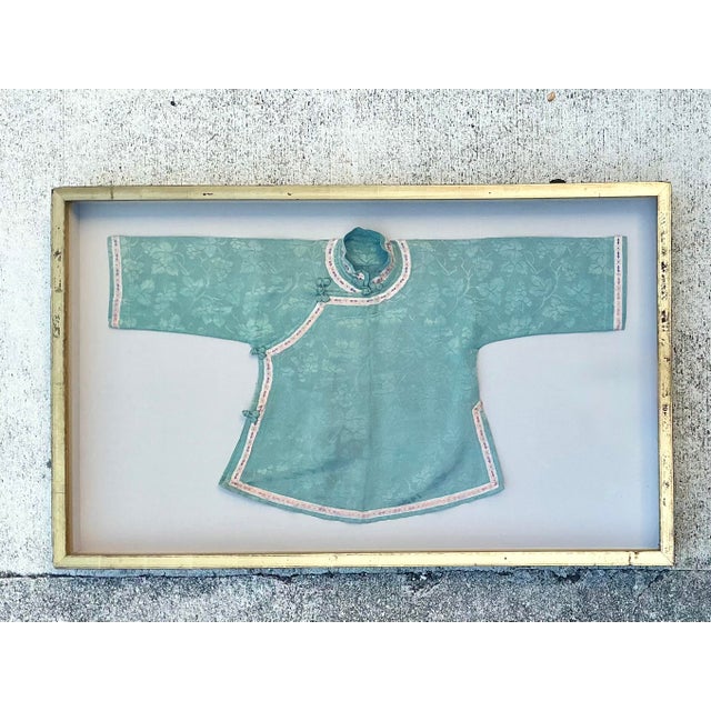 Wood Vintage Asian Shadowbox Silk Lady’s Jacquard Kimono Jacket For Sale - Image 7 of 12