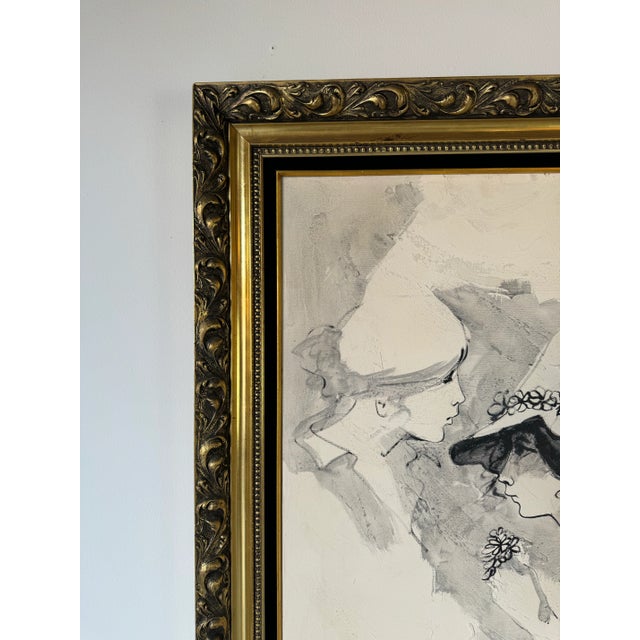 Wood 70's Vintage Itzchak Tarkay - Style Two Womans Portrait Oil on Canvas Painting For Sale - Image 7 of 12