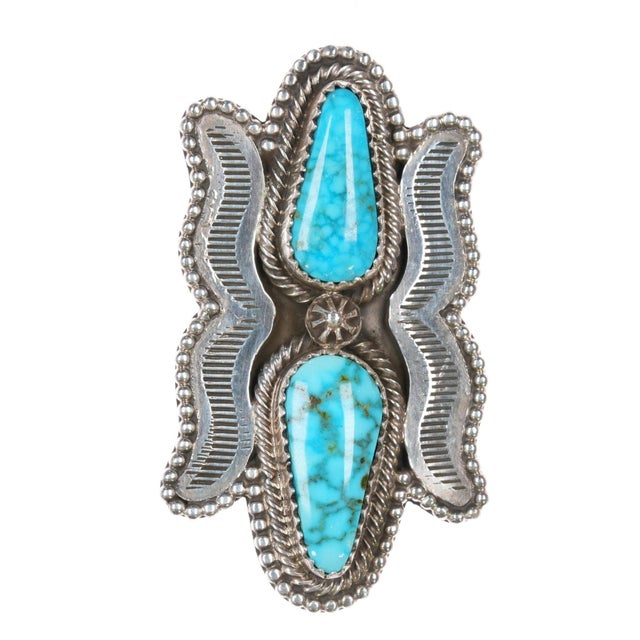 Contemporary sz9 Large Chris Etsitty Navajo sterling high grade turquoise ring For Sale - Image 3 of 8