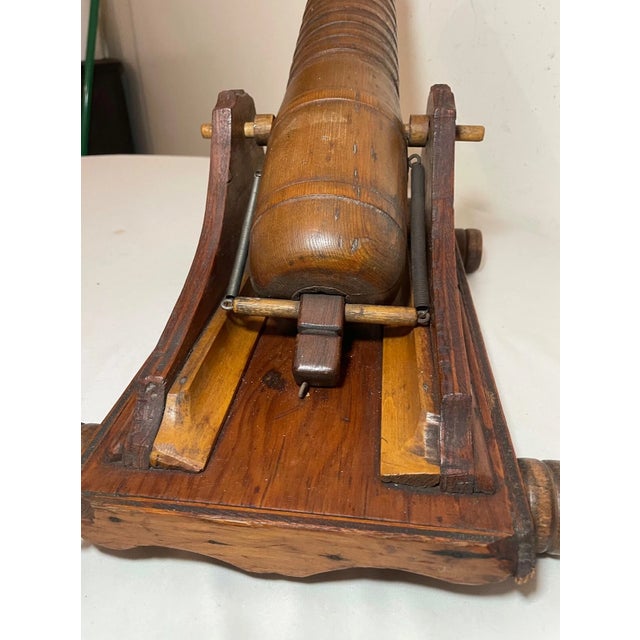 Arge Antique Hand Made Carved Folk Art Wood Military Cannon Model Sculpture For Sale - Image 9 of 13