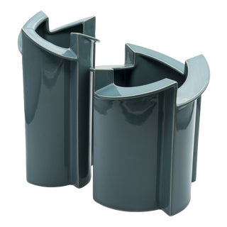 Windmill Turquoise Porcelain Vases by Jan Van Der Vaart for Rosenthal, Set of 2, 1988, Set of 2 For Sale