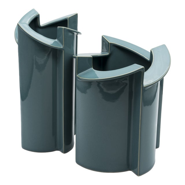 Windmill Turquoise Porcelain Vases by Jan Van Der Vaart for Rosenthal, Set of 2, 1988, Set of 2 For Sale
