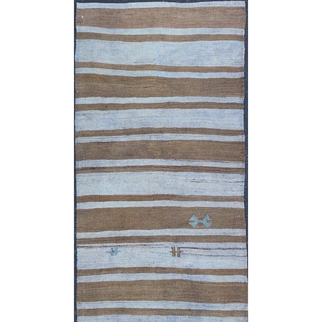 Textile Vintage Turkish Kilim Runner With Earthy Brown and Blue Stripes 2'7 X 9'10 For Sale - Image 7 of 10