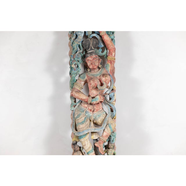 Printmaking Materials Antique Indian Carved Wood Sculpture of Parvati with Vibrant Polychrome For Sale - Image 7 of 12