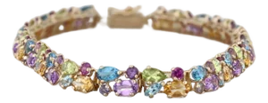 13.09ctw Gemstone Tennis Bracelet 14k Gold 8" Tanzanite Topaz Amethyst Peridot