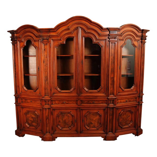 Italian Burlwood Monumental Library Bookcase Cabinet For Sale