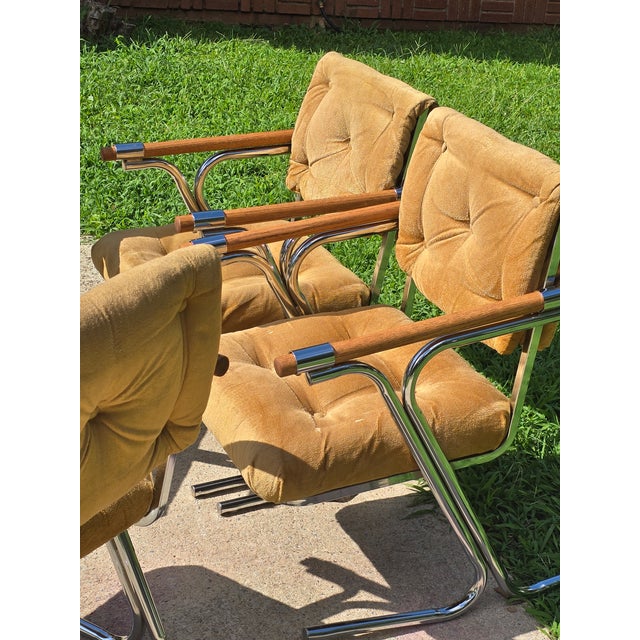 Mid-Century Modern MCM 4pc Tubular Chrome Cantilever Chair Attributed to Cleo Baldon For Sale - Image 3 of 9
