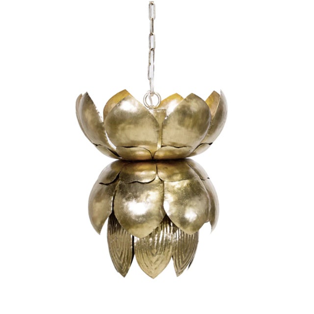 Bring a touch of natural beauty to your interiors with our Blossom lotus pendant fixture. Two dozen shaped tole (tin)...
