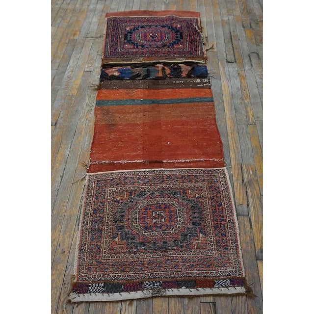 1900s Blue Navy Medallion Tribal Antique Persian Double Saddle-Bag Carpet 2'4" X 4'9" Carpet Rug For Sale - Image 11 of 12