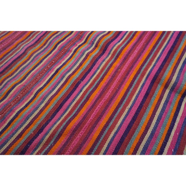 Turkish 1950s Pink Stripe Vintage Flatweave Modern Turkish Decorative Kilim Square Rug For Sale - Image 3 of 6