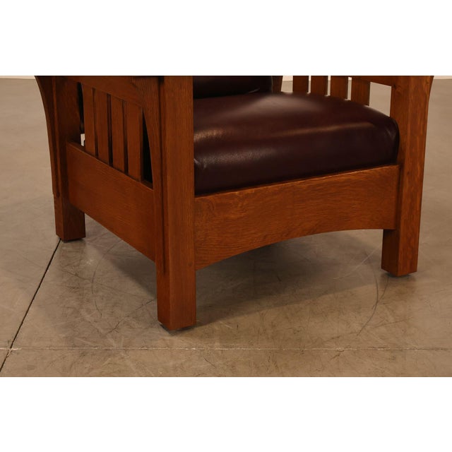 Stickley Mission Collection Pair Of Oak & Leather Bow Arm Morris Chairs For Sale - Image 10 of 18
