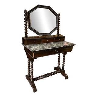 Victorian Dressing Table in Mahogany with Black Marble Top and Mercury Mirror Glass, 1890s For Sale