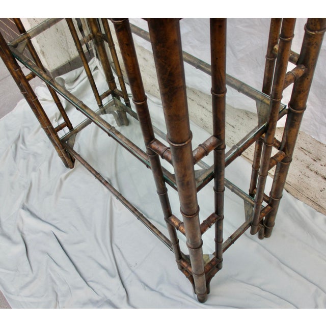 Chinese Chippendale Pagoda Style Iron Faux Bamboo Etagere For Sale - Image 16 of 18