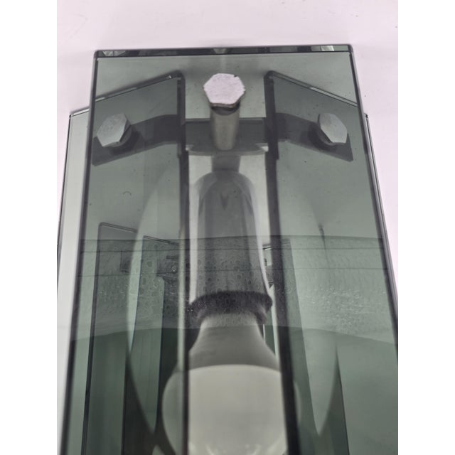 Pendant Light in Thick Green-Grey Glass and Chromed Metal in the style of Fontana Arte, 1970 For Sale - Image 10 of 14