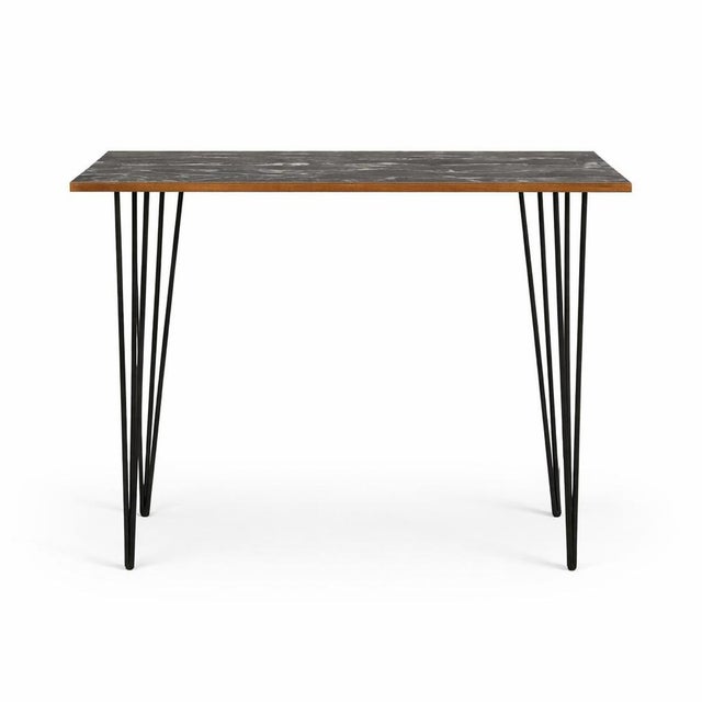 A stylish vintage console table featuring a striking black marbled Formica top with subtle veining, beautifully contrasted...