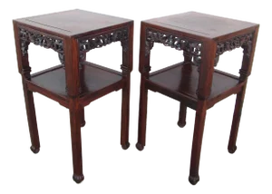Set of 2 Antique 19th Century Chinese Vase Stands / Side Tables