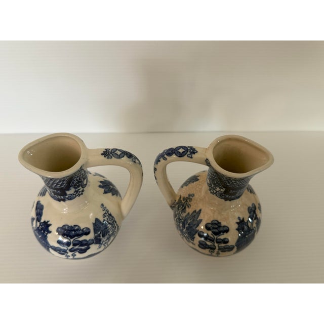 Victorian Antique Blue & White Transferware Oil and Vinegar Cruet Set With Original Stoppers, Circa 1900 For Sale - Image 3 of 11