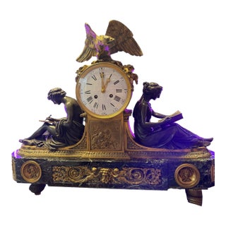 Fine Quality French Gilt and Patinated Bronze Mantel Clock With Marble Base For Sale