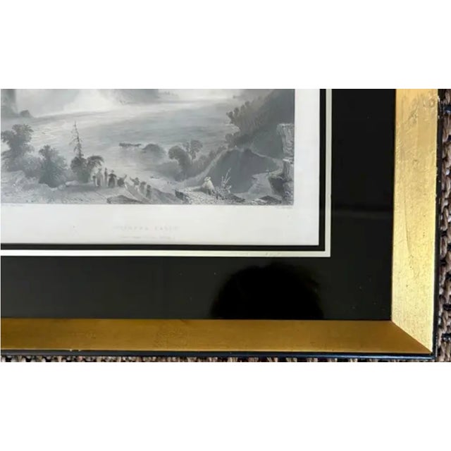 1840 Steel Engraving Titled Niagara Falls Near Clifton House in an Antique Gilt and Black Glass Frame For Sale - Image 4 of 8