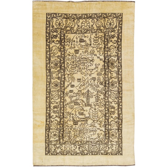 Beige Transitional Style Handmade Beige Wool Rug With Allover Design For Sale - Image 8 of 8