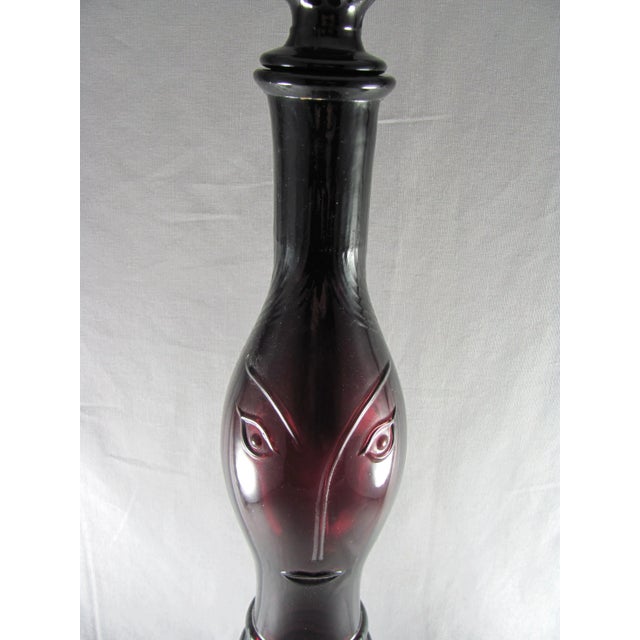 Mid-Century Modern Large Empoli Italian Genie Face Amethyst Art Glass Bottle Decanter For Sale - Image 3 of 13