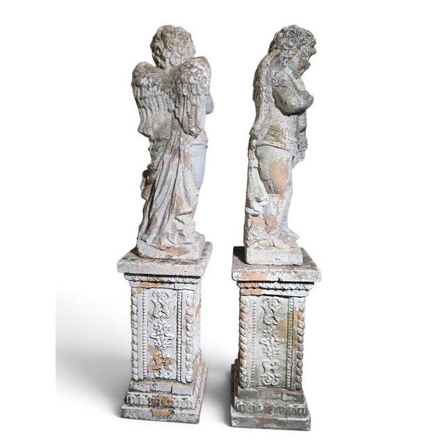 Ceramic Antique Italian Terracotta Musical Cherubs on Pedestals, 1890, Set of 2 For Sale - Image 7 of 11