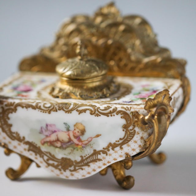 Sèvres French Porcelain & Gilt Bronze Inkwell Letter Holder, C. 1880 For Sale - Image 13 of 13